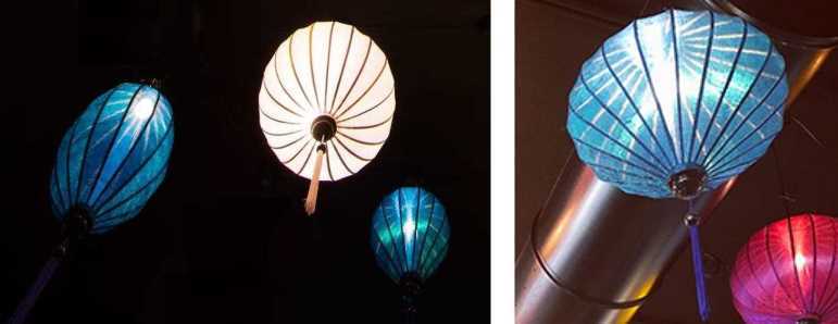 Blauwe lampionnen als hanglamp Blauwe lampionnen als hanglamp