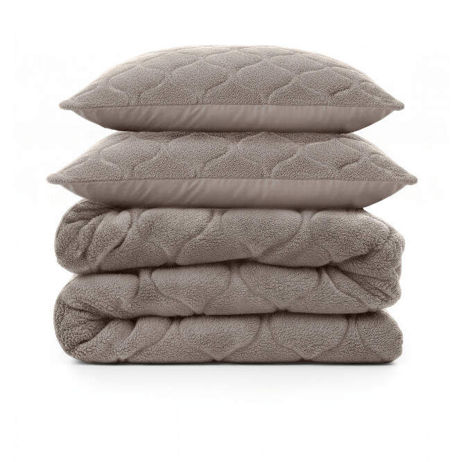 Lazy Dekbed Teddy Taupe/Grijs 200 x 200 Met Luxe Kussenslopen