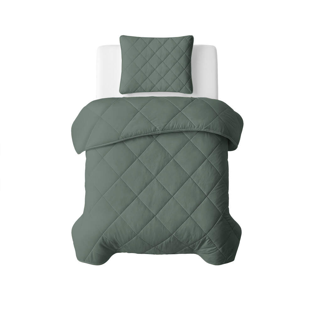 Lazy Dekbed Uni Grijs/Groen 140 x 200 Met Kussensloop