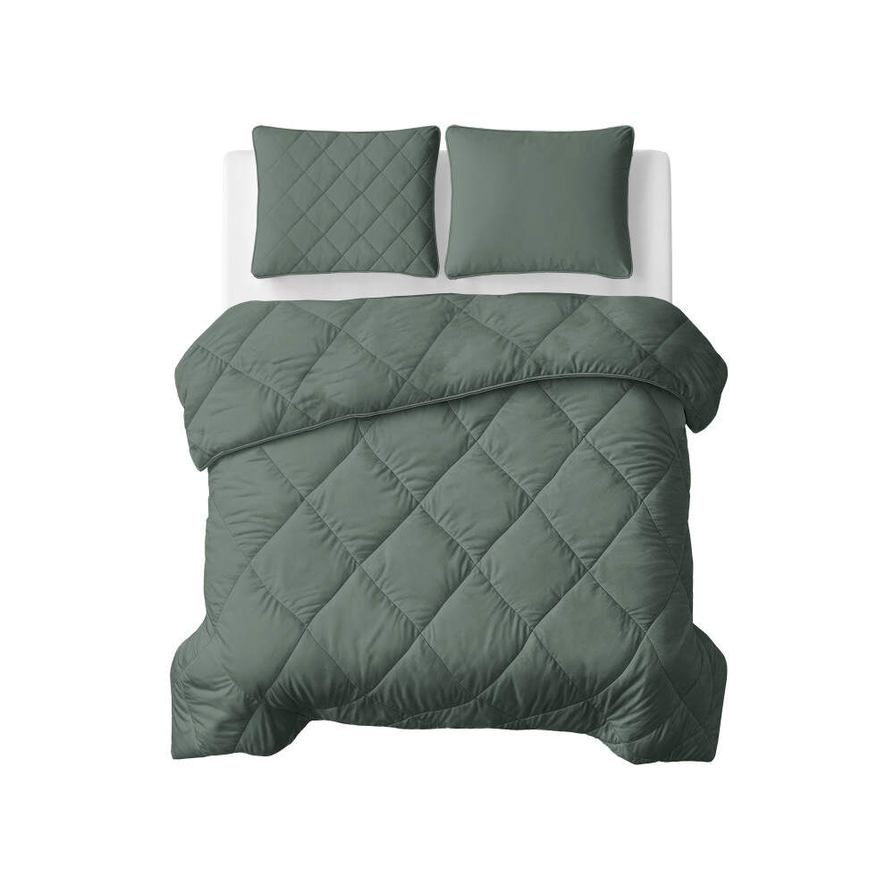 Lazy Dekbed Uni Grijs/Groen 200 x 200 Met Kussenslopen