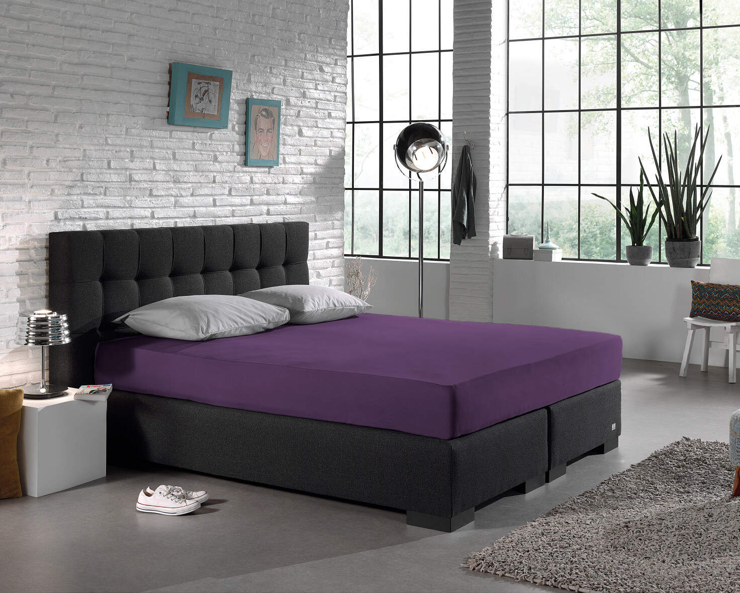 Enkel Jersey 135 gr. Hoeslaken Paars 140 x 200