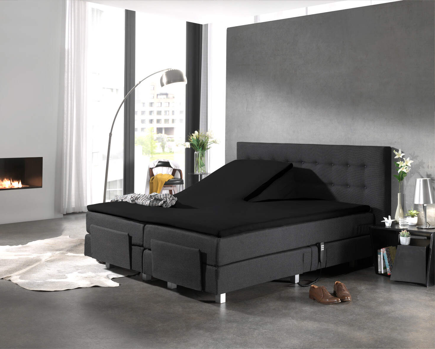 Splittopper Katoen Hoeslaken Zwart 160 x 210