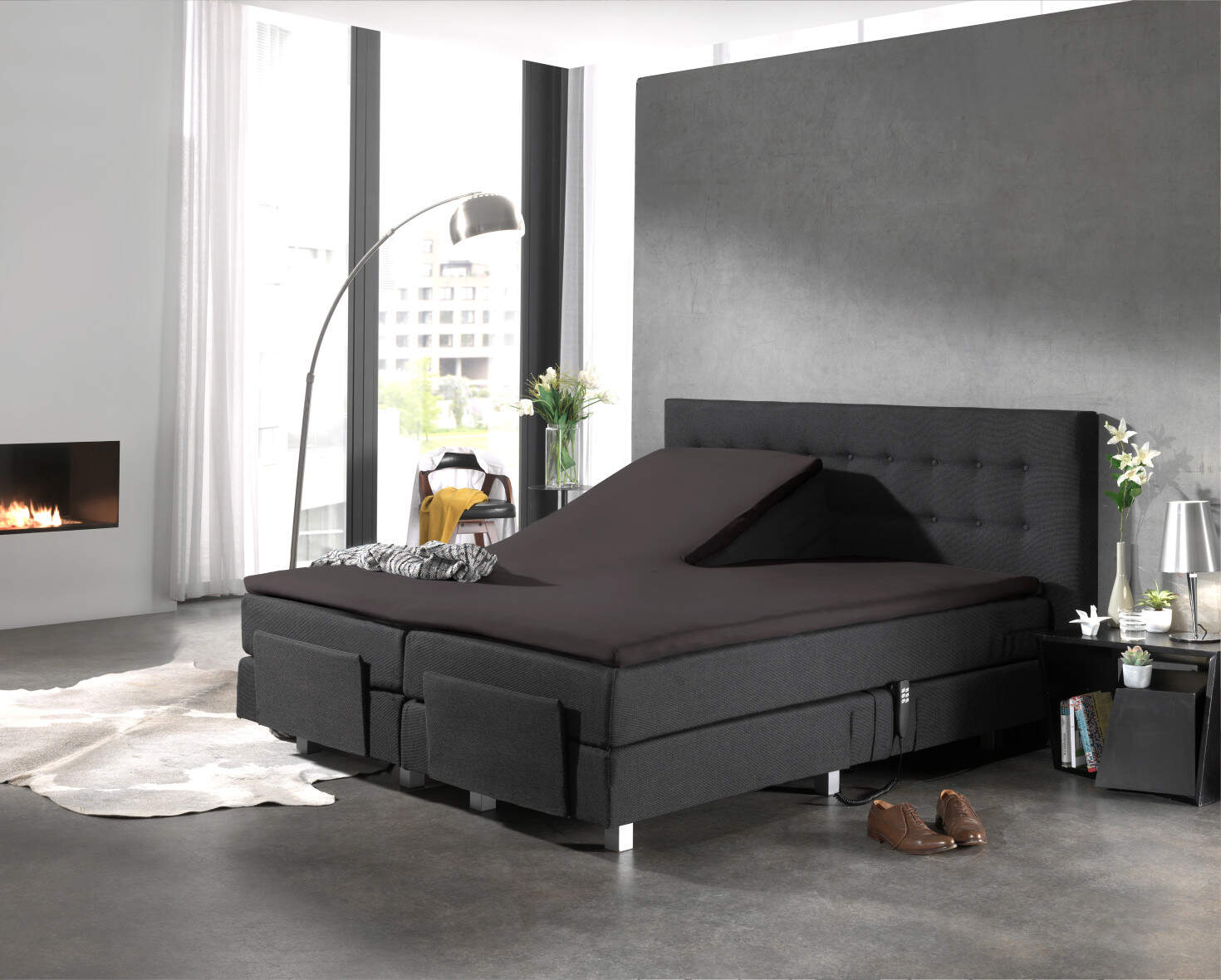 Splittopper Katoen Hoeslaken Antraciet 180 x 220