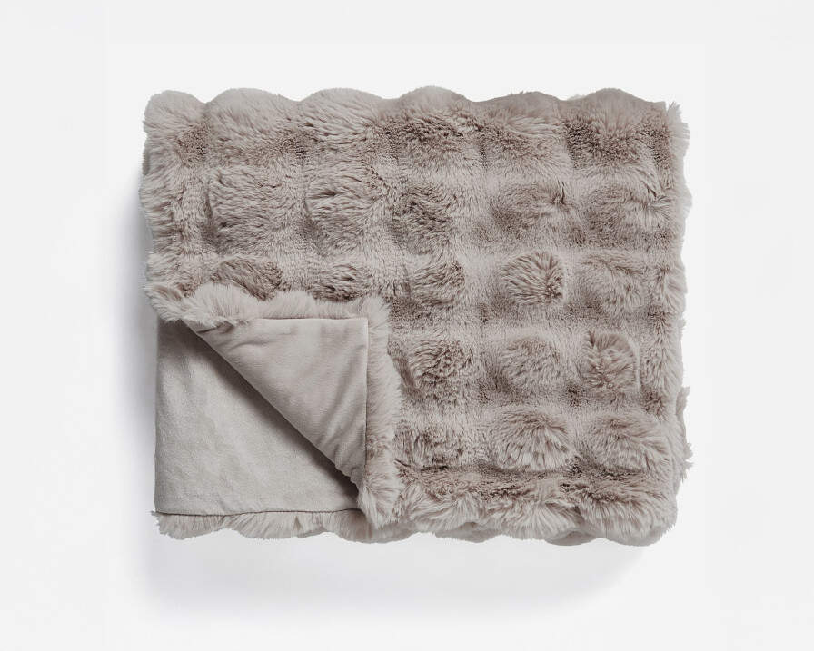 Pom Rabbit Fur plaid Taupe/Rose 240 x 200