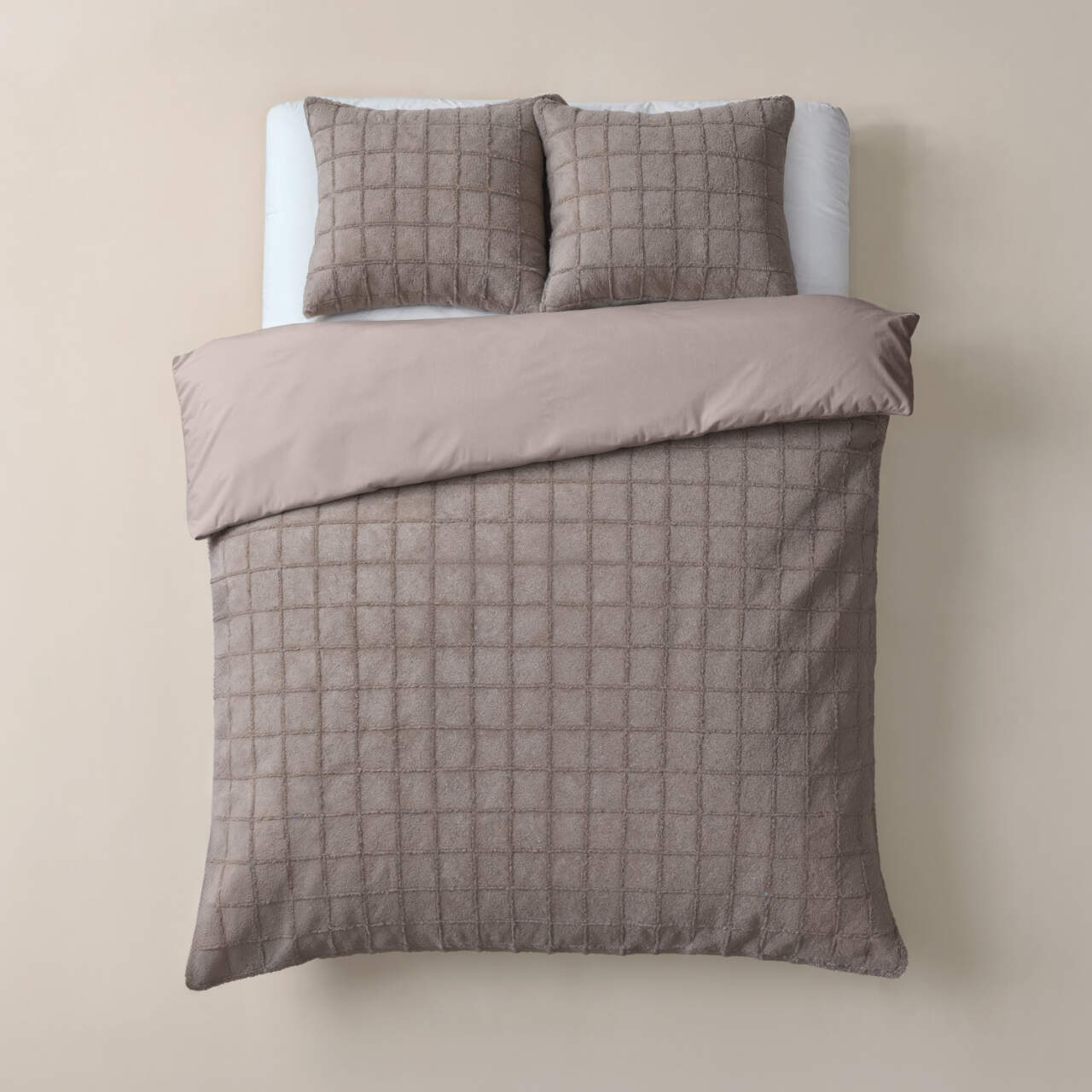 Faux Fur Check Taupe 240x200/220