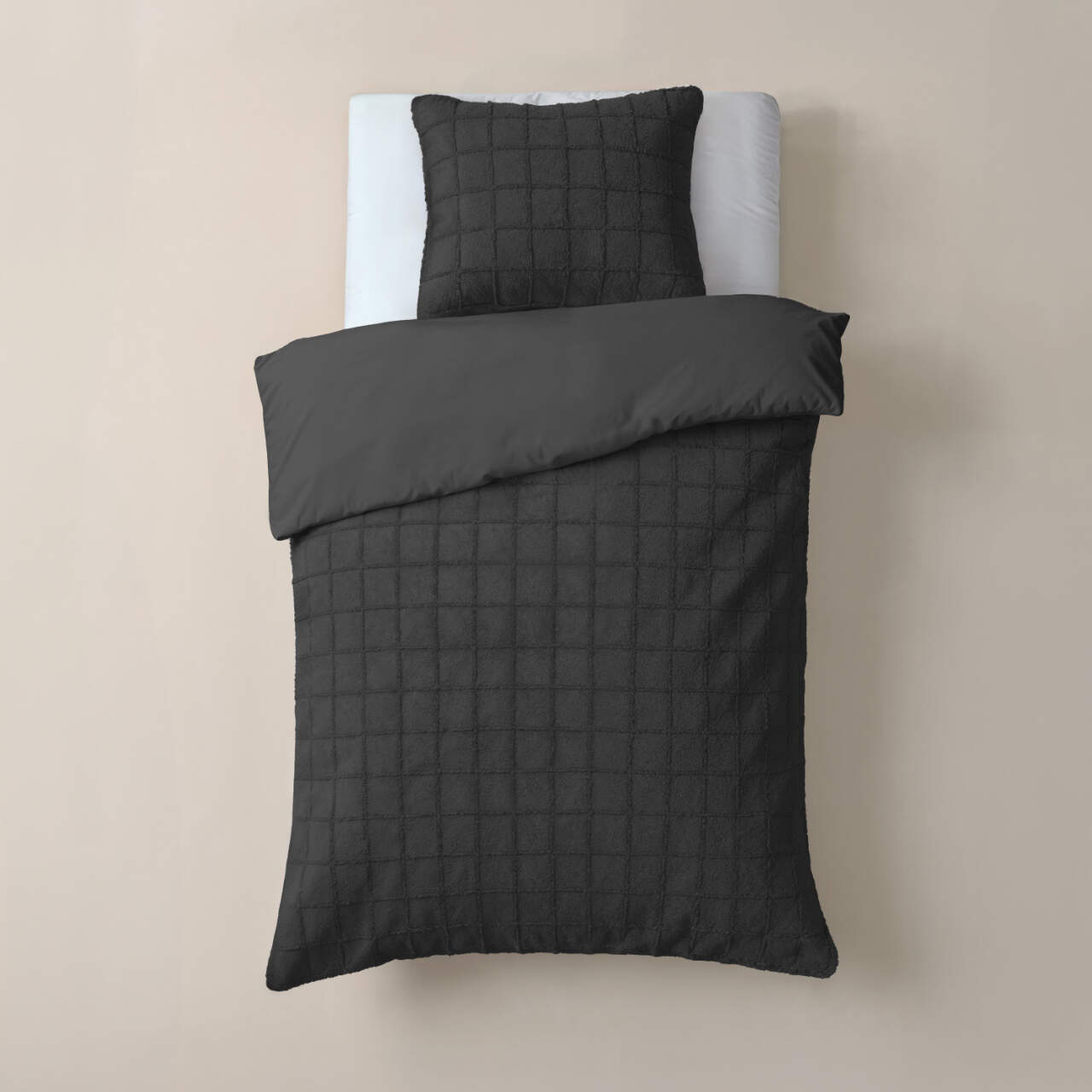 Faux Fur Check Zwart 140x200/220