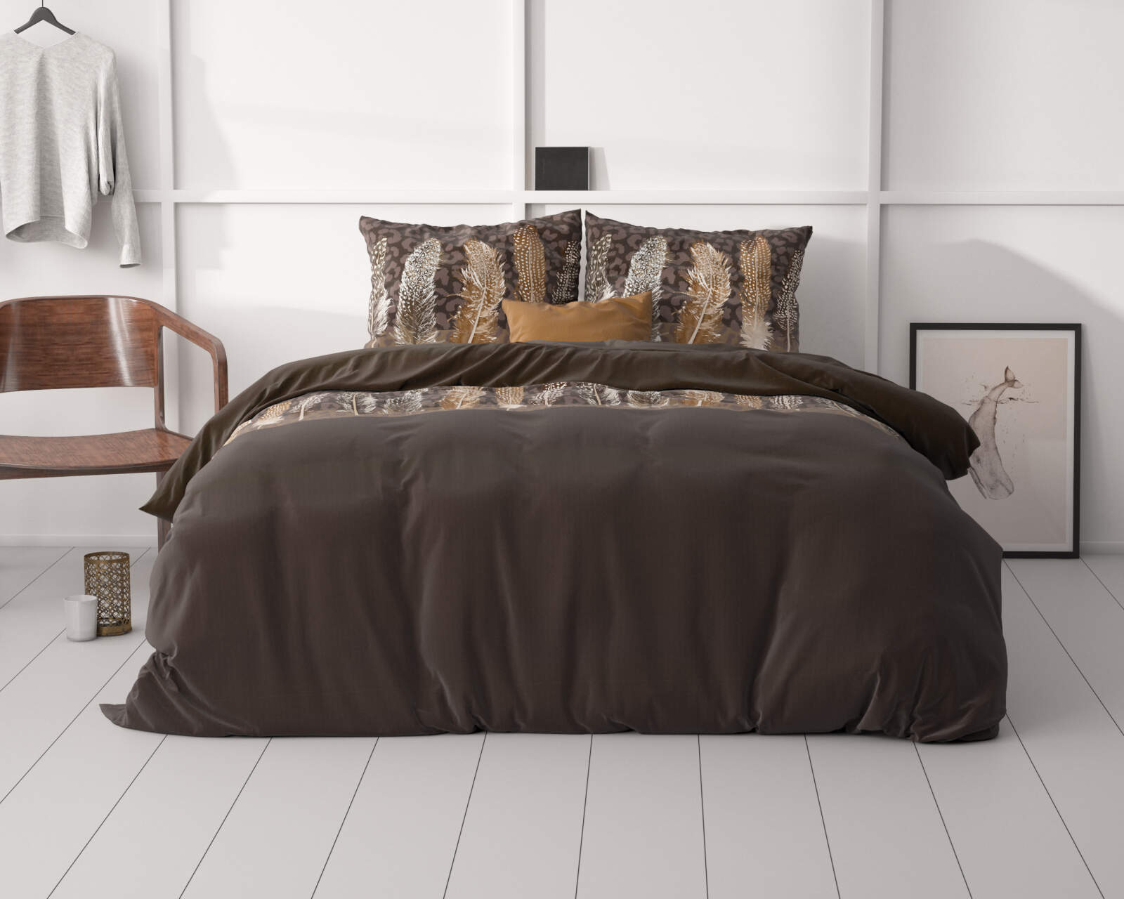 Chocolate feathers Bruin 200 x 200/220