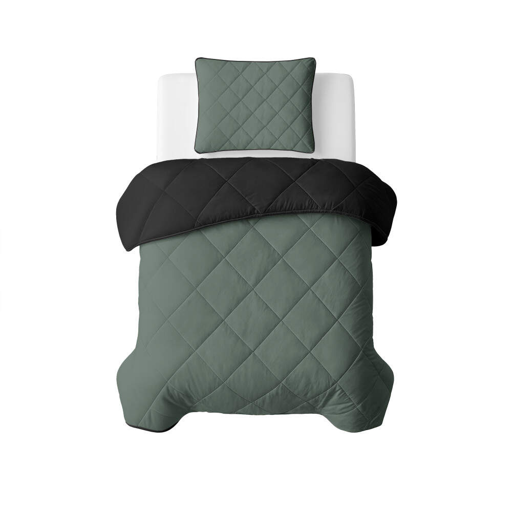 Lazy Dekbed Uni Groen/Zwart 140 x 200 Met Kussensloop