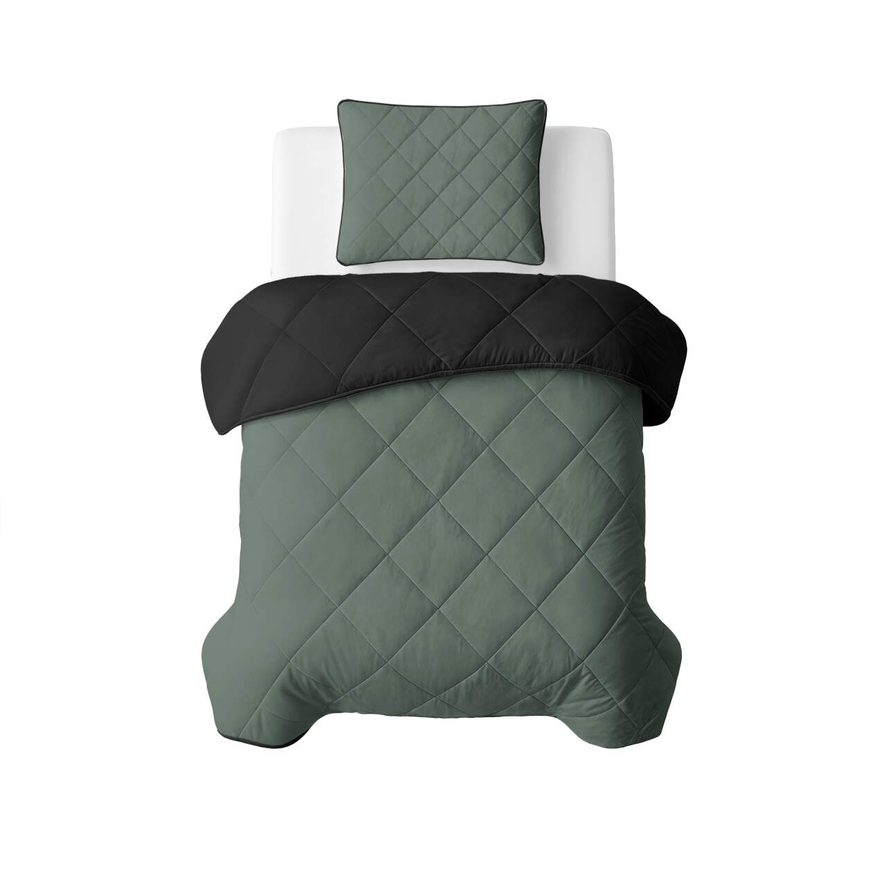 Lazy Dekbed Uni Groen/Zwart 140 x 200 Met Kussensloop