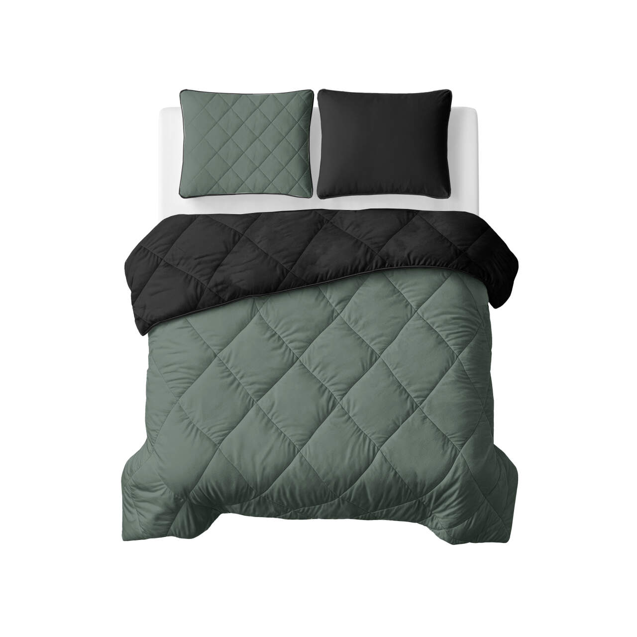 Lazy Dekbed Uni Groen/Zwart 240 x 200 Met Kussenslopen