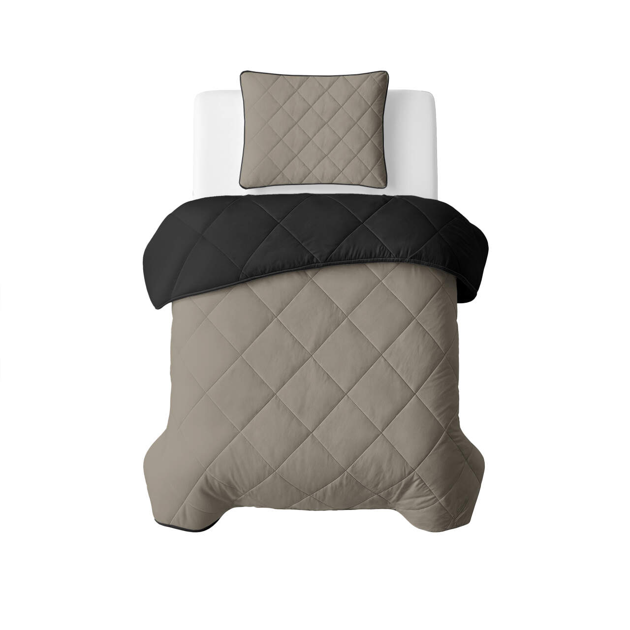 Lazy Dekbed Uni Taupe/Zwart 140 x 200 Met Kussensloop