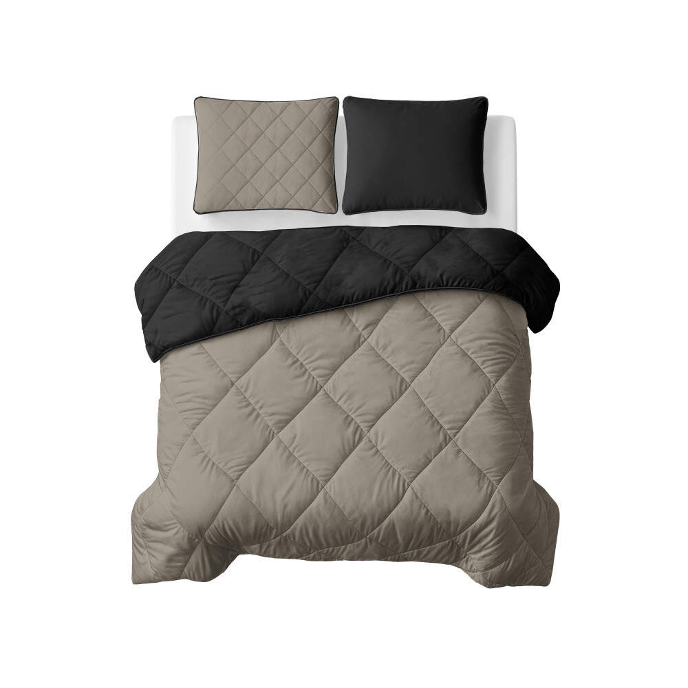 Lazy Dekbed Uni Taupe/Zwart 200 x 200 Met Kussenslopen
