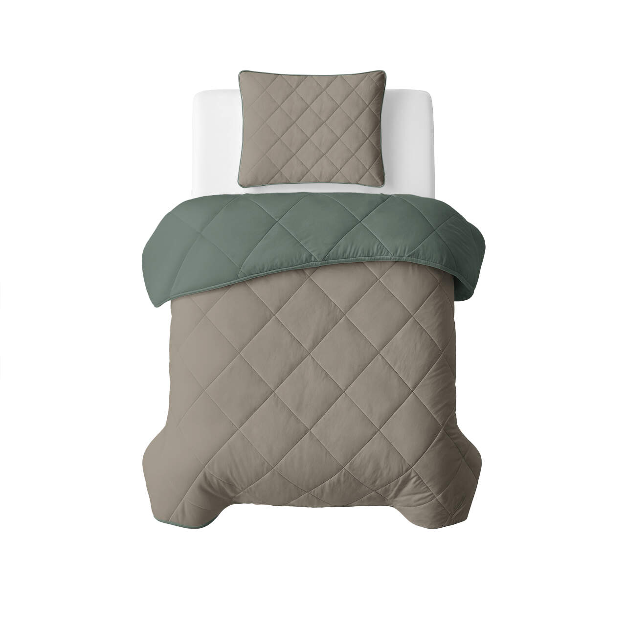 Lazy Dekbed Uni Groen/Taupe 140 x 200 Met Kussensloop