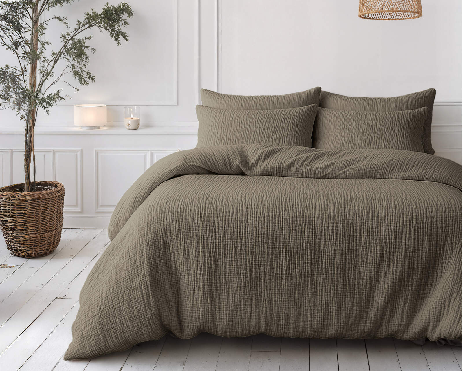 Lazy Dekbed Mousseline Taupe 240 x 200 Met Kussenslopen