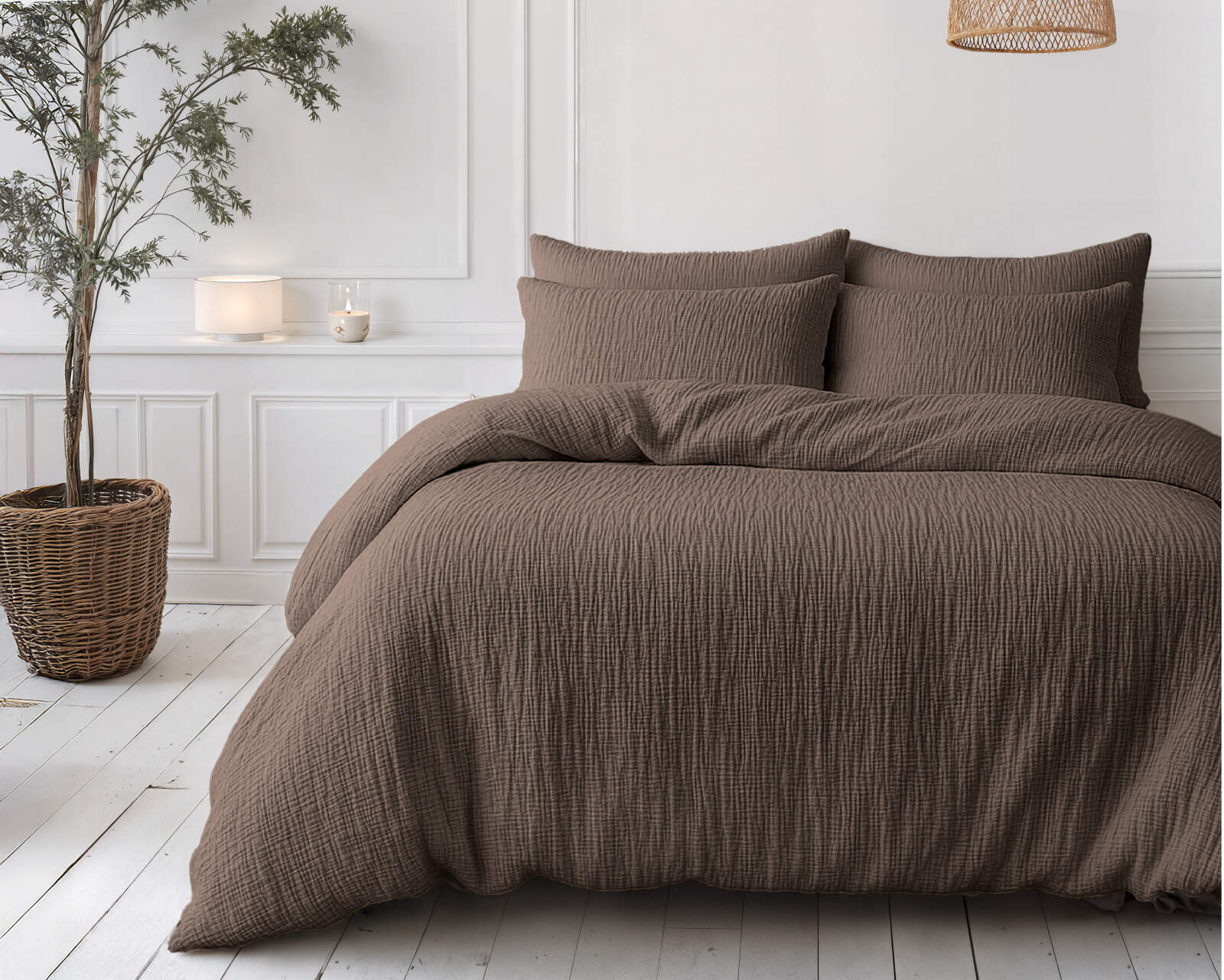 Lazy Dekbed Mousseline Donker Taupe 240 x 200 Met Kussenslopen