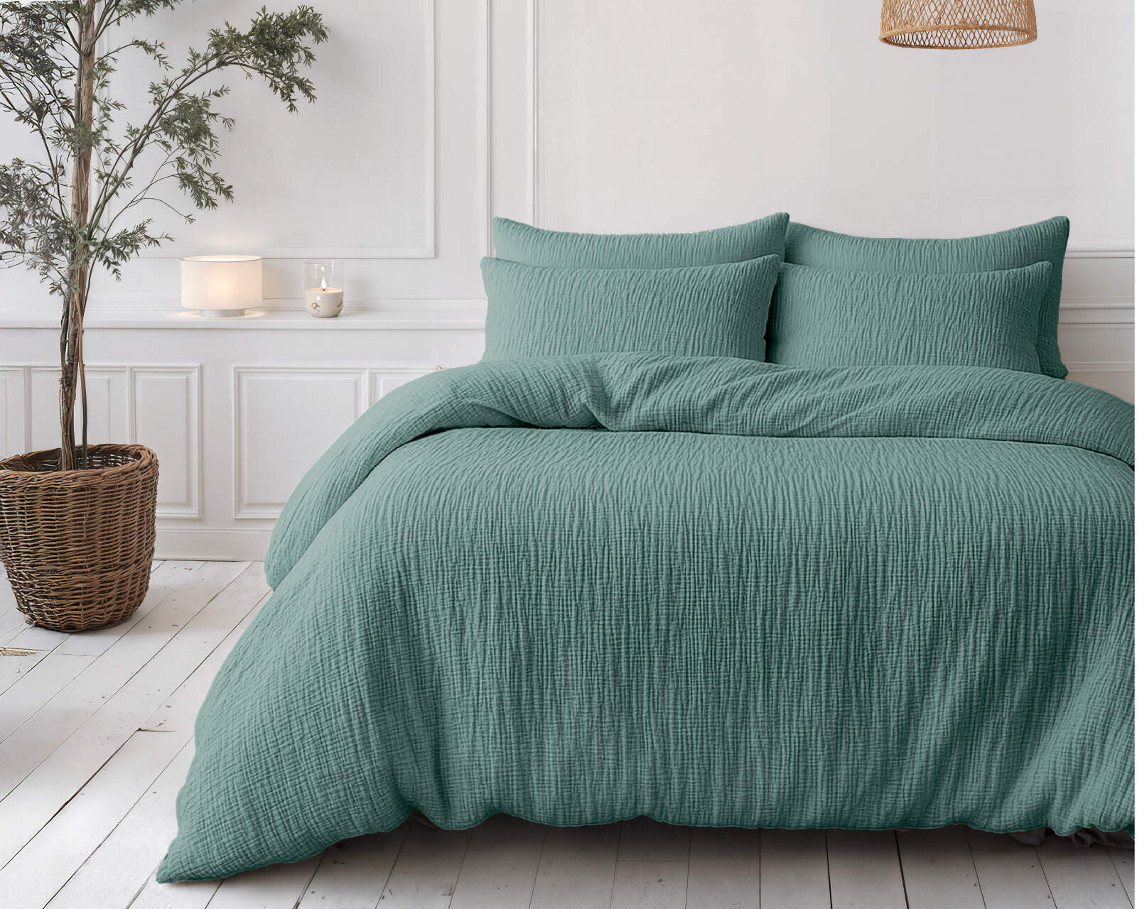 Lazy Dekbed Mousseline Groen 200 x 200 Met Kussenslopen