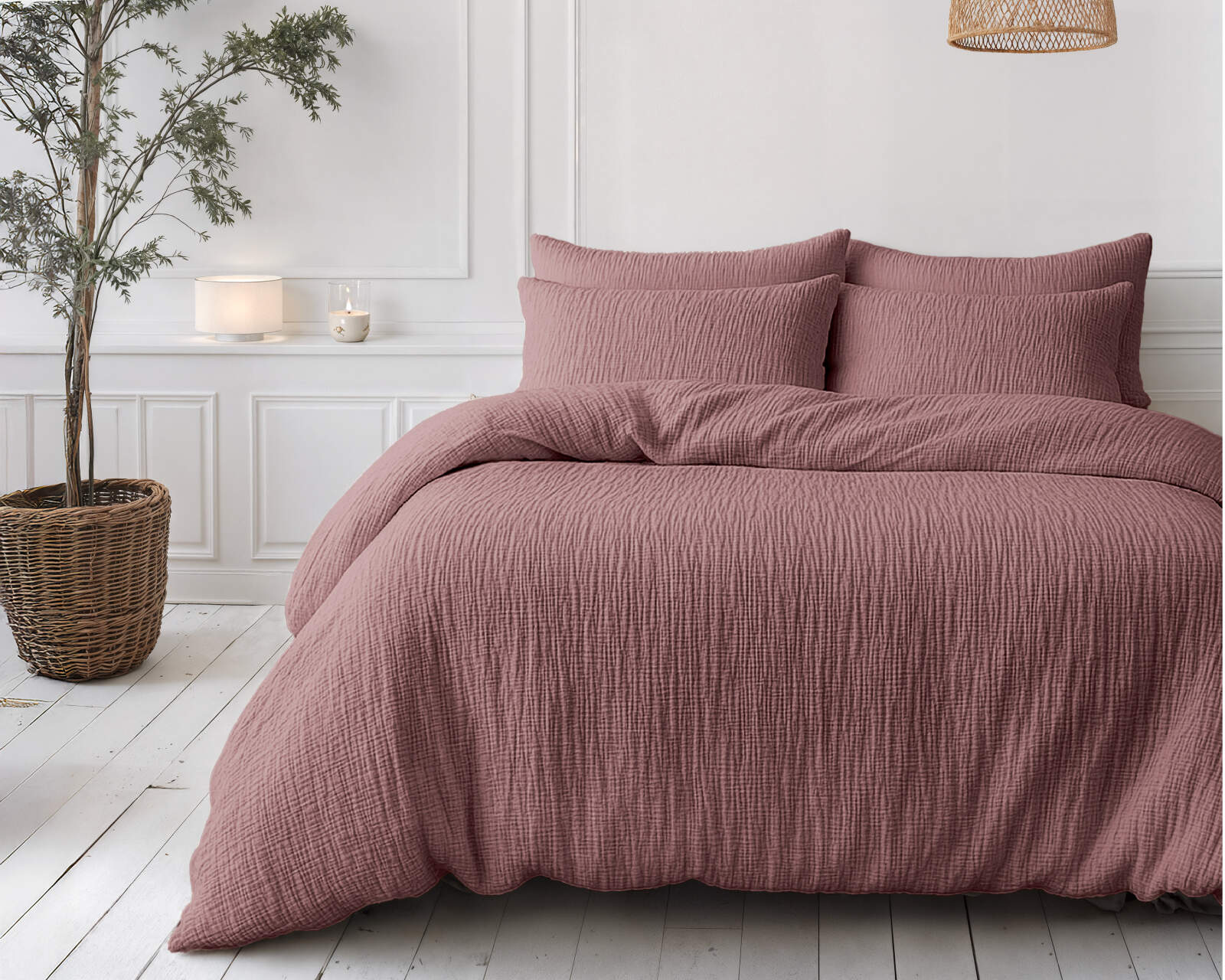 Lazy Dekbed Mousseline Oud roze 140 x 200 Met Kussensloop