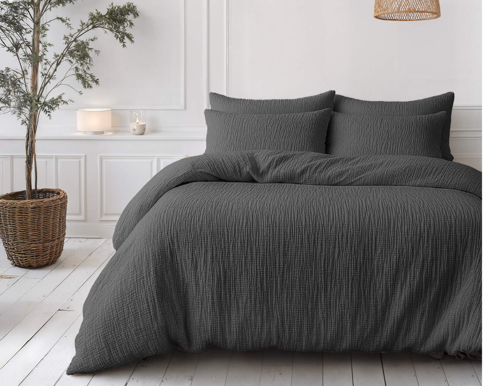 Lazy Dekbed Mousseline Antraciet 200 x 200 Met Kussenslopen