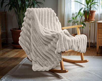 Rib Rabbit Fur Plaid Ecru 240 x 200