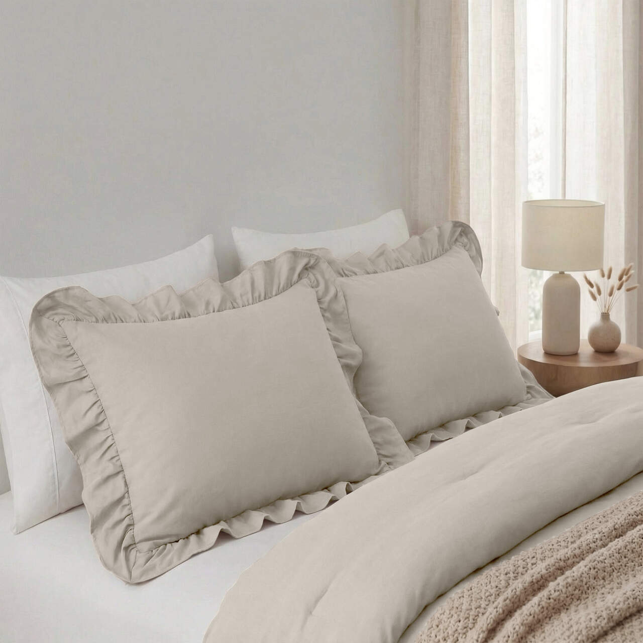 Lazy Ruffles Kussenslopen 2pack Taupe/Grijs 60 x 70