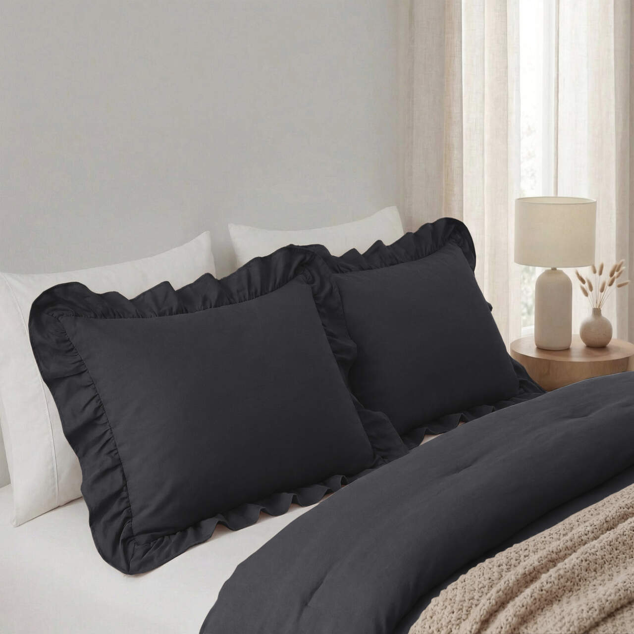 Lazy Ruffles Kussenslopen 2pack Antraciet 60 x 70