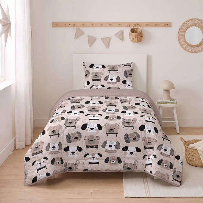 Lazy Kids Dekbed Hondjes Taupe 140 x 200