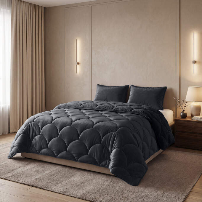 Lazy Teddy/Velvet Zwart 200x200cm + 2x60x70cm