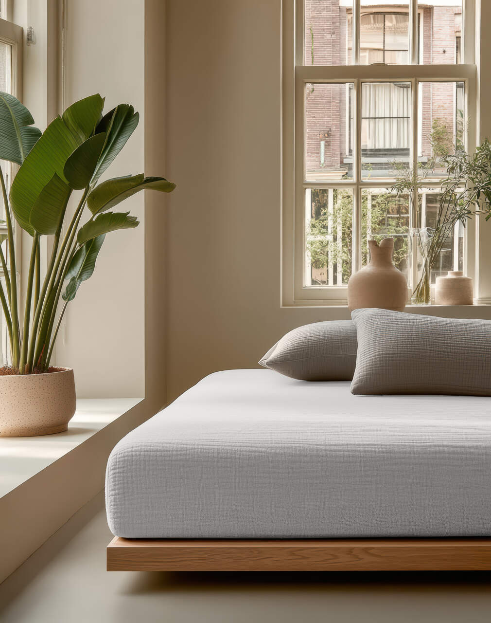 Hoeslaken Mousseline Créme 160 x 200 + 30