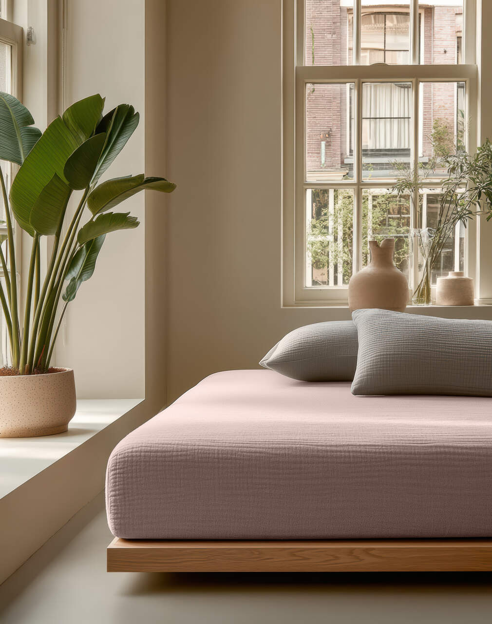 Hoeslaken Mousseline Blush Roze 180 x 200 + 30