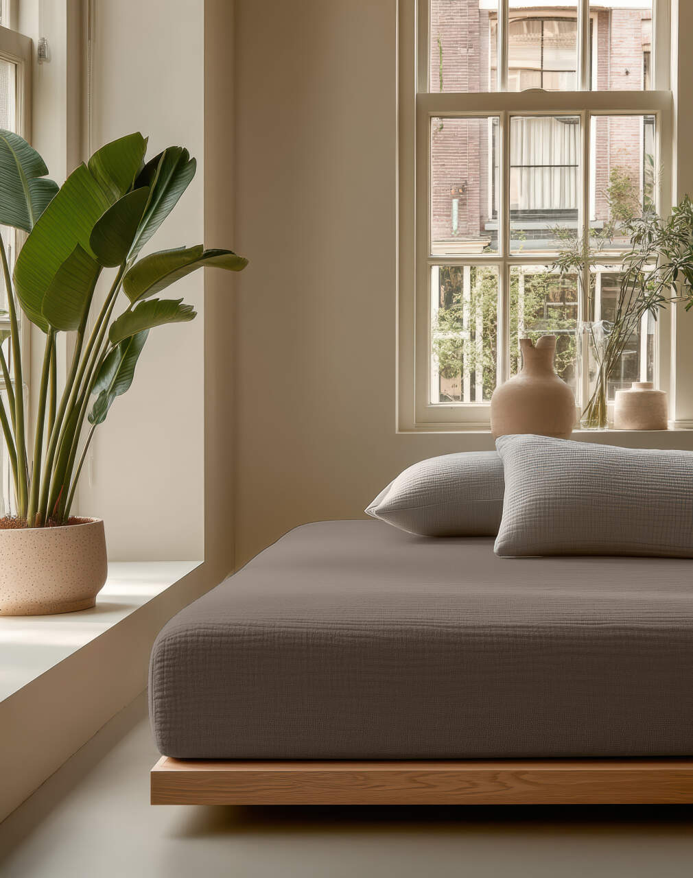 Hoeslaken Mousseline Taupe 180 x 200 + 30